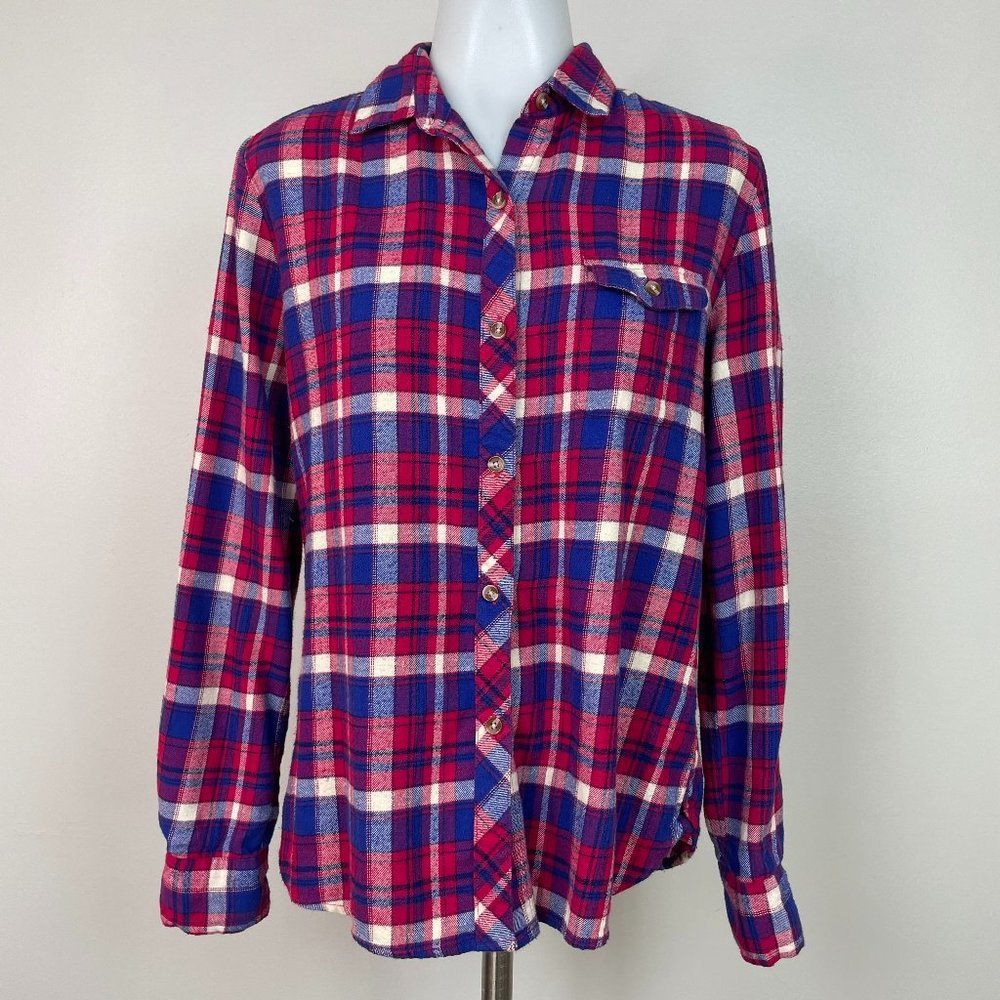 BDG‎ Flannel Shirt Small Plaid Pink Blue Cotton Button-Front Top Women's